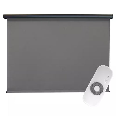 Morro Bay Grey Motorized Outdoor Patio Roller Shade with Valance 48 In. W X 96 In. L