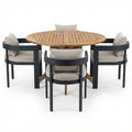 - Ardenvale Outdoor Acacia Wood 5-Piece Dining Set with Aluminum Frame Chairs and Cushions