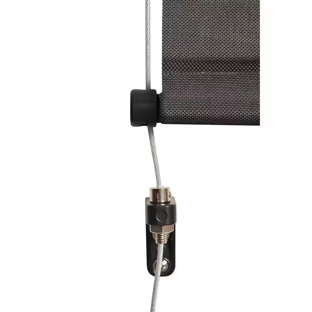 Tide Pool Grey and Black Motorized Outdoor Patio Roller Shade with Valance 120 In. W X 96 In. L