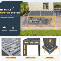 Louvered Pergola with Panel Pull-Down Screen, Outdoor Aluminum Pergola with Adjustable Rainproof Roof for Hot Tub and Patio Deck Backyard