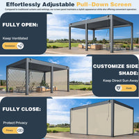 Louvered Pergola with Panel Pull-Down Screen, Outdoor Aluminum Pergola with Adjustable Rainproof Roof for Hot Tub and Patio Deck Backyard