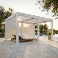Louvered Pergola with Panel Pull-Down Screen, Outdoor Aluminum Pergola with Adjustable Rainproof Roof for Hot Tub and Patio Deck Backyard — Studio Shot