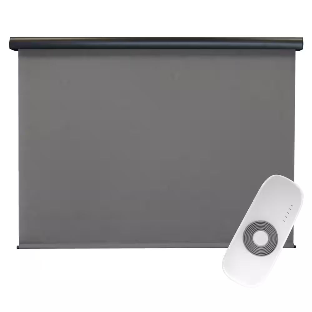 Morro Bay Grey Motorized Outdoor Patio Roller Shade with Valance 48 In. W X 96 In. L