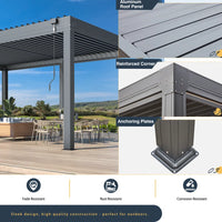 Louvered Pergola with Panel Pull-Down Screen, Outdoor Aluminum Pergola with Adjustable Rainproof Roof for Hot Tub and Patio Deck Backyard