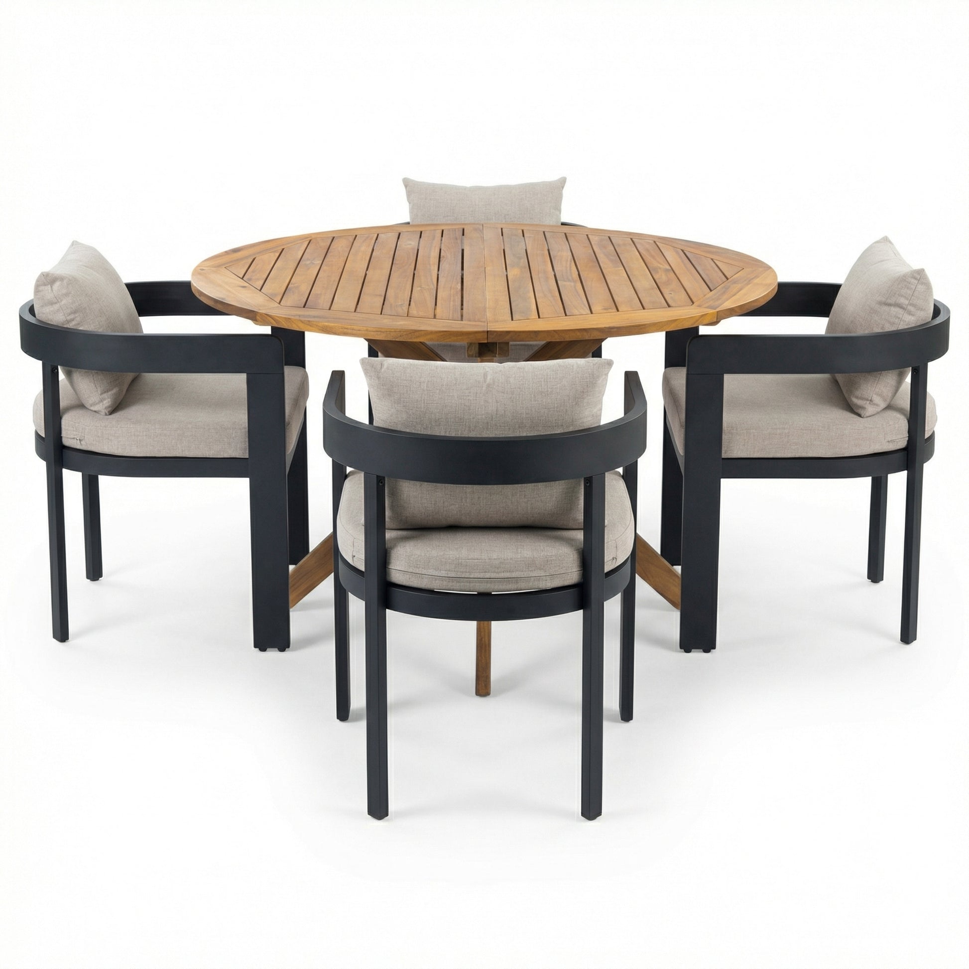 - Ardenvale Outdoor Acacia Wood 5-Piece Dining Set with Aluminum Frame Chairs and Cushions