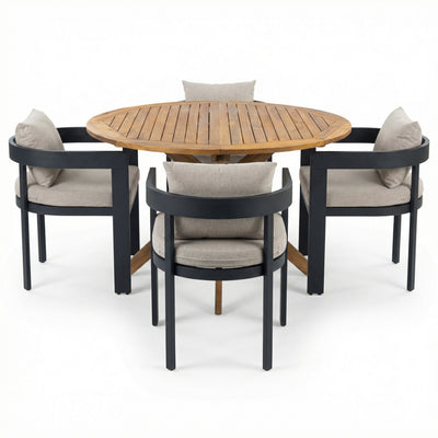 - Ardenvale Outdoor Acacia Wood 5-Piece Dining Set with Aluminum Frame Chairs and Cushions