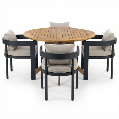 - Ardenvale Outdoor Acacia Wood 5-Piece Dining Set with Aluminum Frame Chairs and Cushions