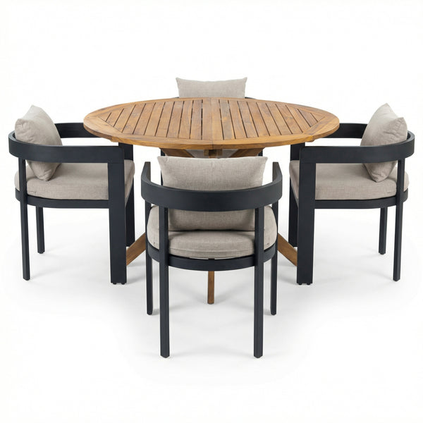 - Ardenvale Outdoor Acacia Wood 5-Piece Dining Set with Aluminum Frame Chairs and Cushions