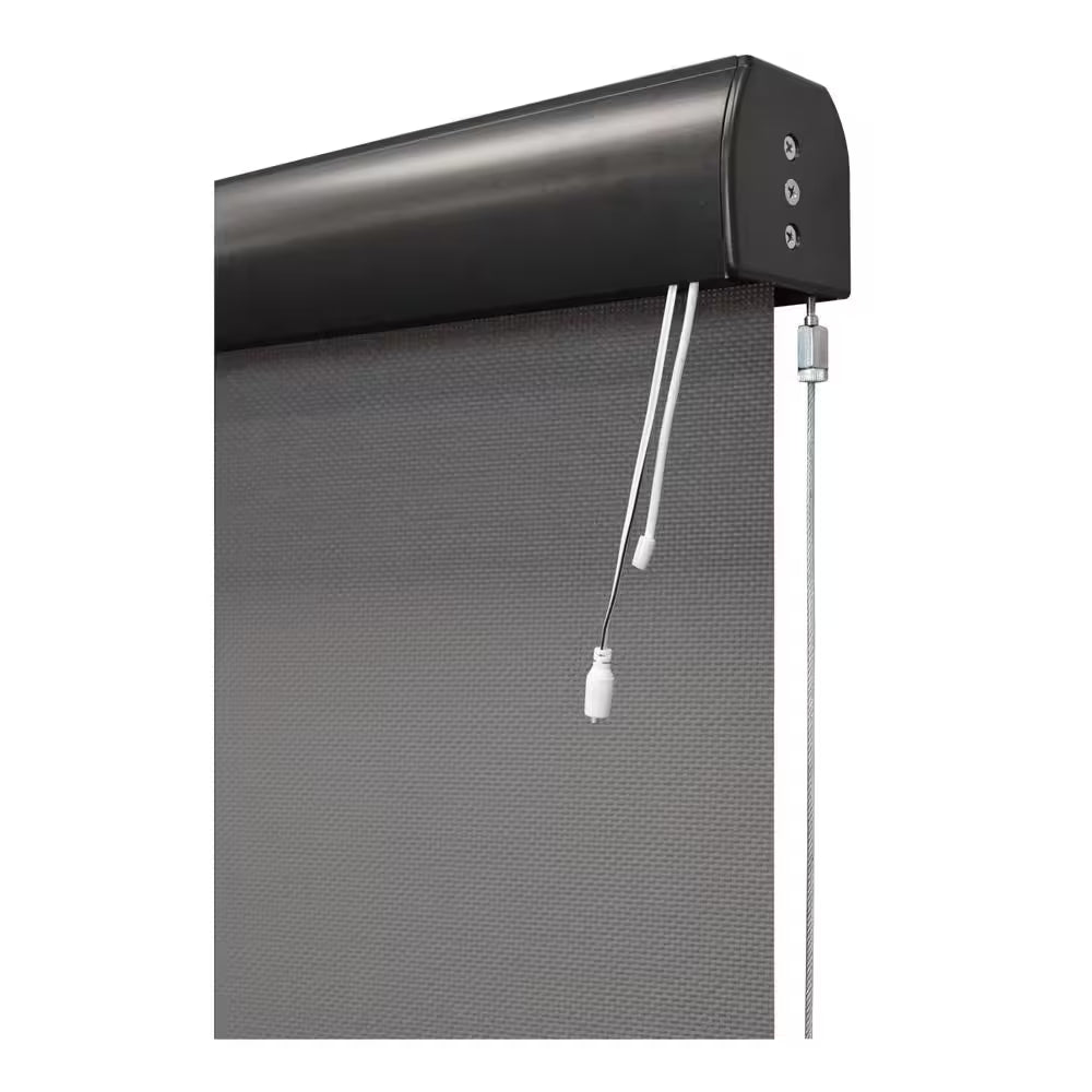 Morro Bay Grey Motorized Outdoor Patio Roller Shade with Valance 48 In. W X 96 In. L