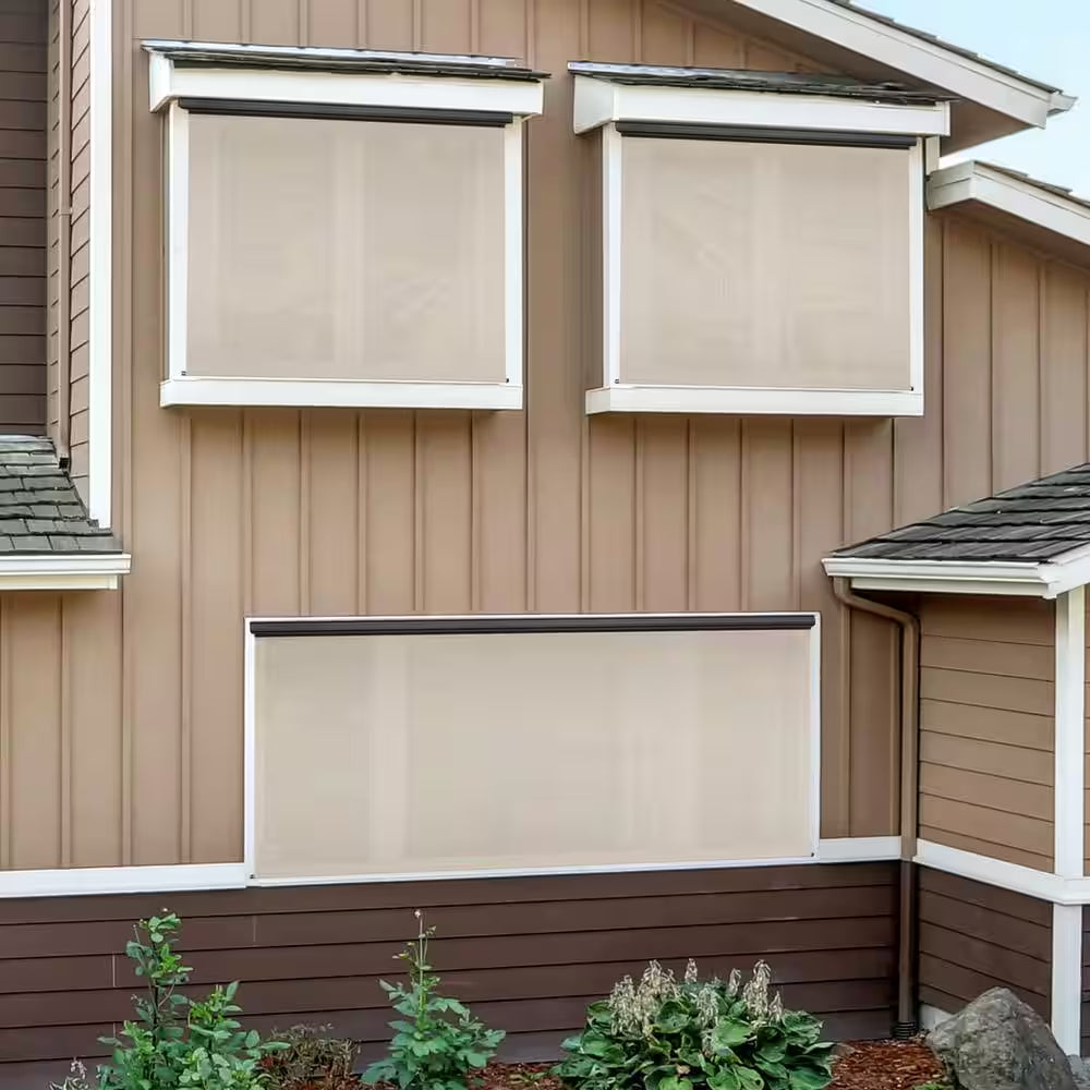 Morro Bay Grey Motorized Outdoor Patio Roller Shade with Valance 48 In. W X 96 In. L